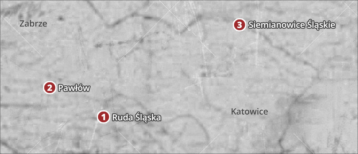 Kartenausschnitt mit den Orten in Polen